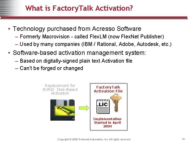 What is Factory. Talk Activation? • Technology purchased from Acresso Software – Formerly Macrovision