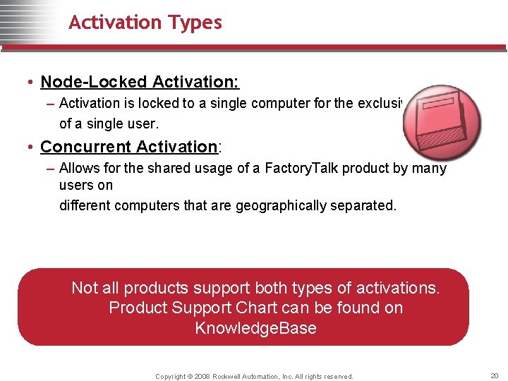 Activation Types • Node-Locked Activation: – Activation is locked to a single computer for