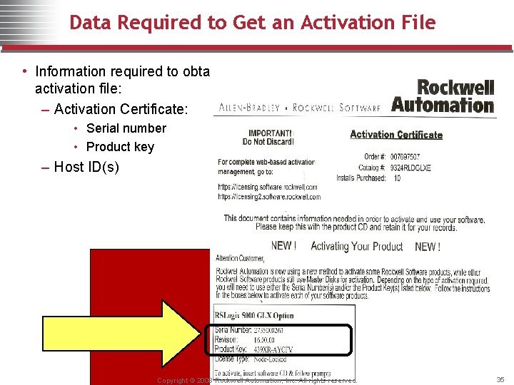 Data Required to Get an Activation File • Information required to obtain an activation