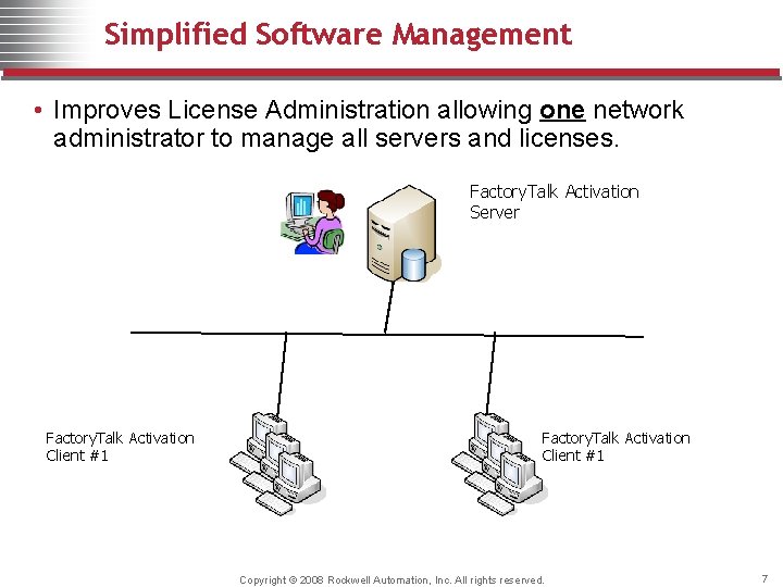 Simplified Software Management • Improves License Administration allowing one network administrator to manage all