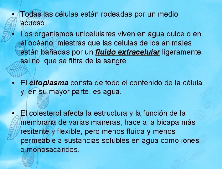 • Todas las células están rodeadas por un medio acuoso. • Los organismos • Todas las células están rodeadas por un medio acuoso. • Los organismos