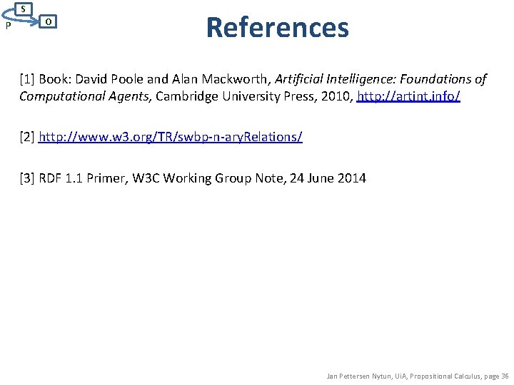 S P O References [1] Book: David Poole and Alan Mackworth, Artificial Intelligence: Foundations
