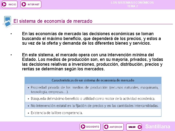 INICIO LOS SISTEMAS ECONÓMICOS TEMA 2 INTERNET El sistema de economía de mercado •