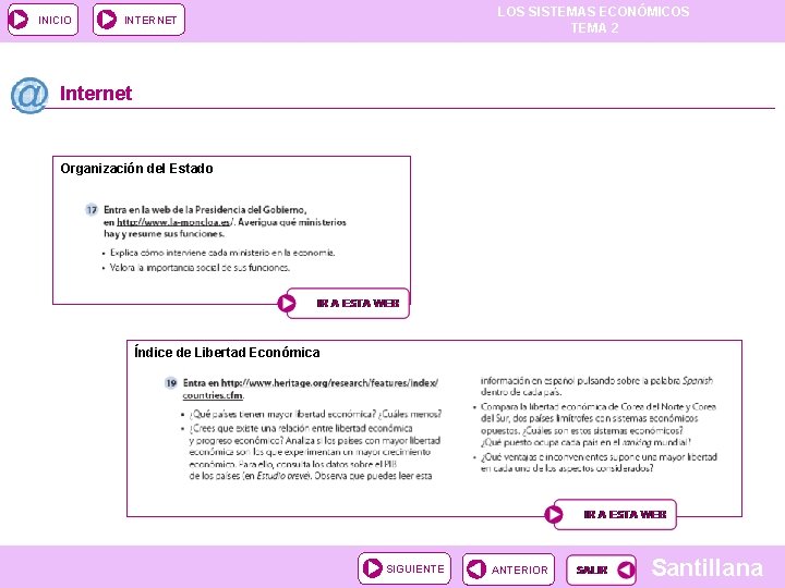 INICIO LOS SISTEMAS ECONÓMICOS TEMA 2 INTERNET Internet Organización del Estado Índice de Libertad
