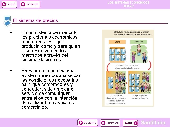 INICIO LOS SISTEMAS ECONÓMICOS TEMA 2 INTERNET El sistema de precios • En un