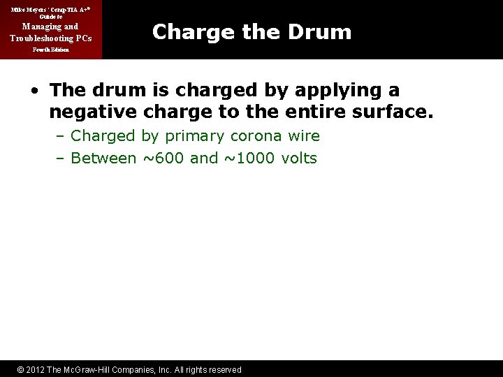 Mike Meyers’ Comp. TIA A+® Guide to Managing and Troubleshooting PCs Charge the Drum