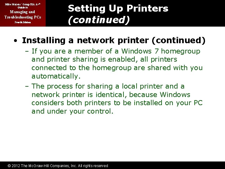 Mike Meyers’ Comp. TIA A+® Guide to Managing and Troubleshooting PCs Fourth Edition Setting