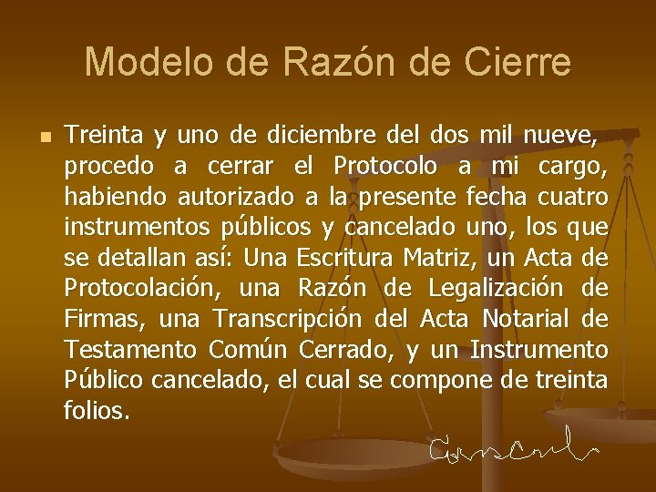 Modelo de Razón de Cierre n Treinta y uno de diciembre del dos mil