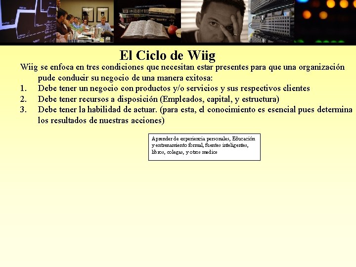 El Ciclo de Wiig se enfoca en tres condiciones que necesitan estar presentes para