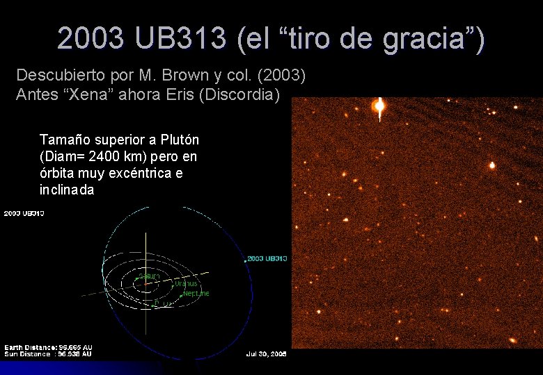 2003 UB 313 (el “tiro de gracia”) Descubierto por M. Brown y col. (2003)