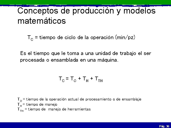 Conceptos de producción y modelos matemáticos TC = tiempo de ciclo de la operación