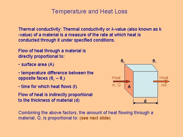 Temperature and Heat Loss Thermal conductivity: Thermal conductivity or λ-value (also known as k