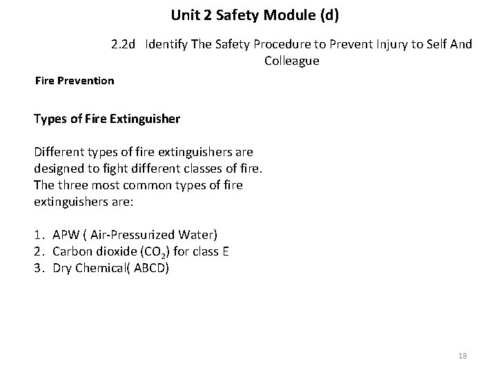 Unit 2 Safety Module (d) 2. 2 d Identify The Safety Procedure to Prevent