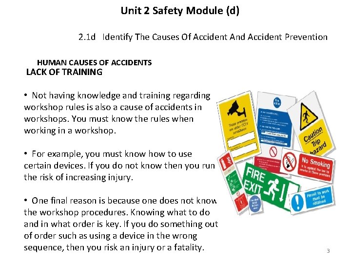 Unit 2 Safety Module (d) 2. 1 d Identify The Causes Of Accident And