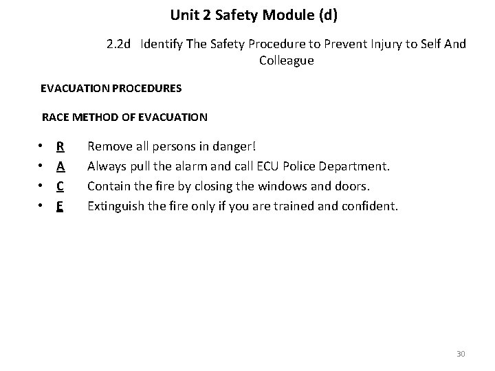 Unit 2 Safety Module (d) 2. 2 d Identify The Safety Procedure to Prevent