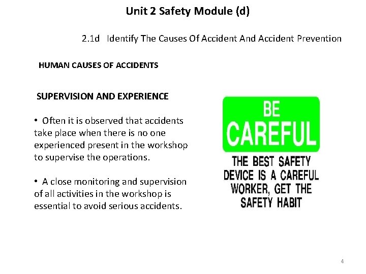 Unit 2 Safety Module (d) 2. 1 d Identify The Causes Of Accident And