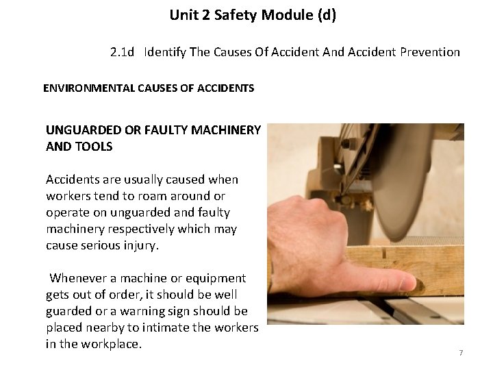 Unit 2 Safety Module (d) 2. 1 d Identify The Causes Of Accident And