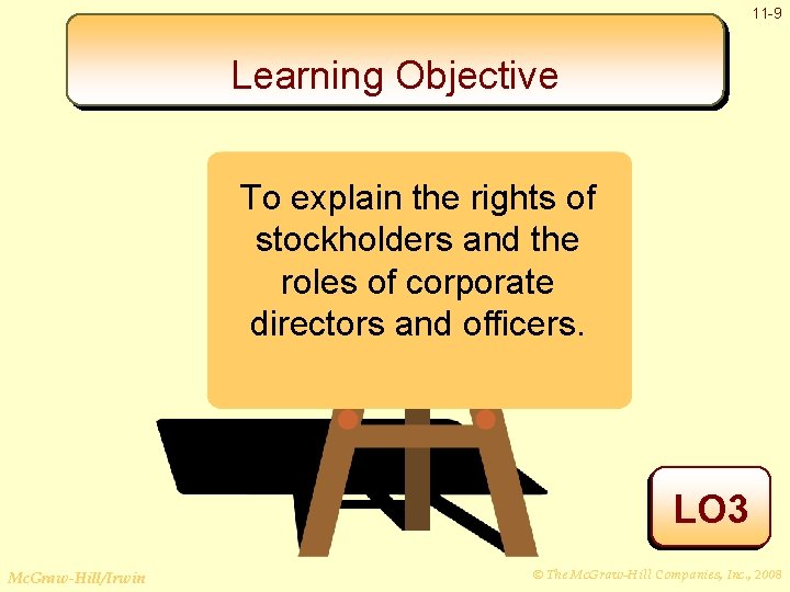 11 -9 Learning Objective To explain the rights of stockholders and the roles of