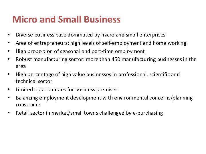 Micro and Small Business • • Diverse business base dominated by micro and small