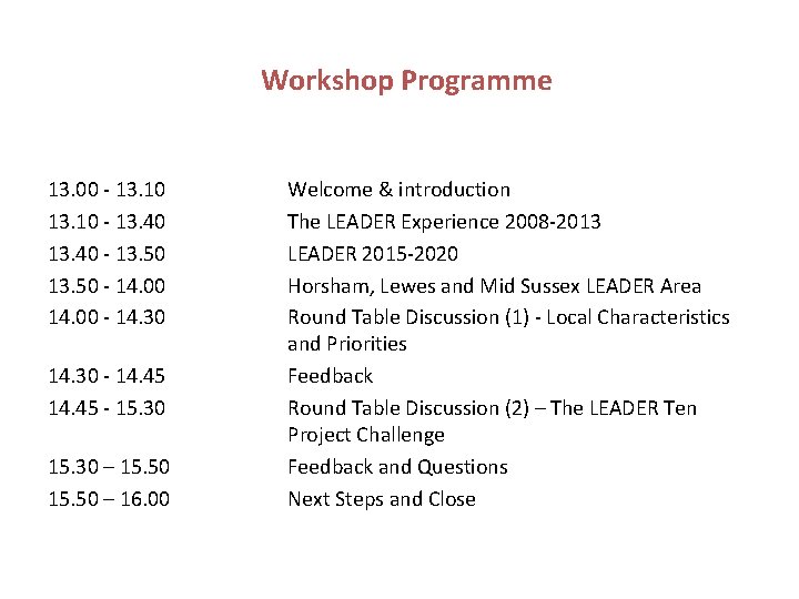 Workshop Programme 13. 00 - 13. 10 - 13. 40 - 13. 50 -