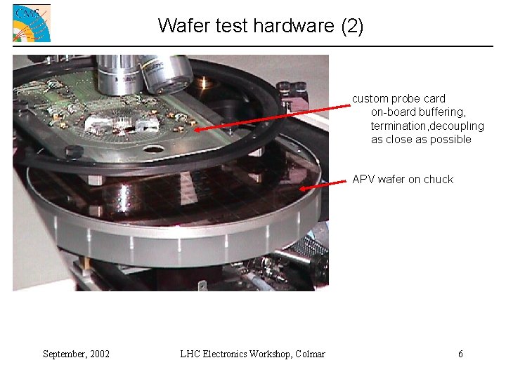 Wafer test hardware (2) custom probe card on-board buffering, termination, decoupling as close as