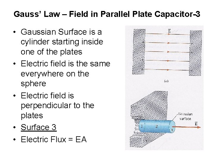 Gauss’ Law – Field in Parallel Plate Capacitor-3 • Gaussian Surface is a cylinder