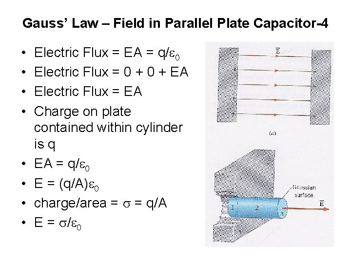 Gauss’ Law – Field in Parallel Plate Capacitor-4 • • Electric Flux = EA