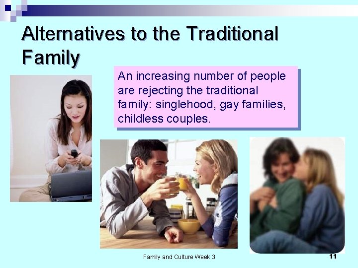 Alternatives to the Traditional Family An increasing number of people are rejecting the traditional