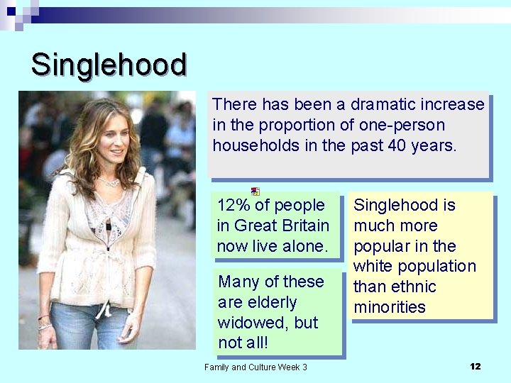 Singlehood There has been a dramatic increase in the proportion of one-person households in