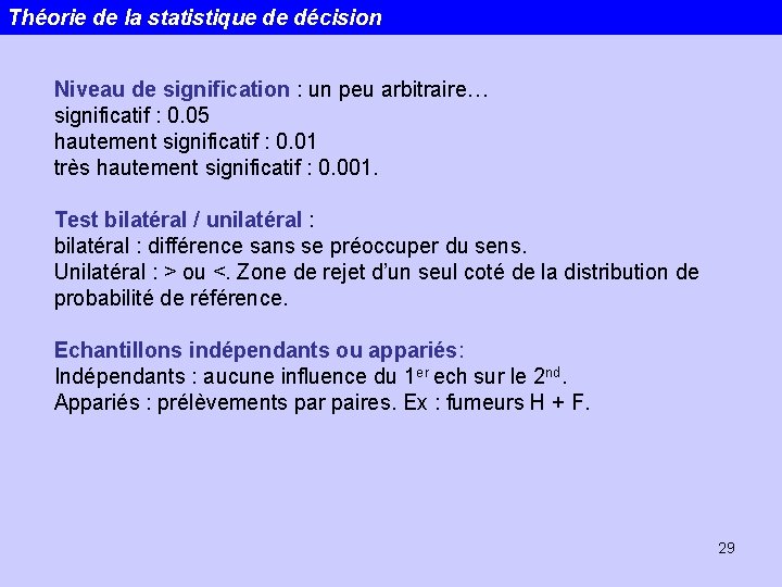 Théorie de la statistique de décision Niveau de signification : un peu arbitraire… significatif