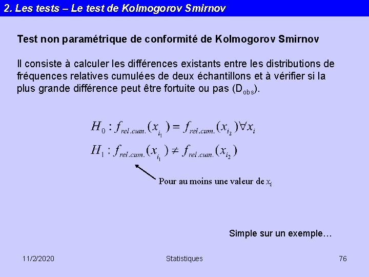 2. Les tests – Le test de Kolmogorov Smirnov Test non paramétrique de conformité