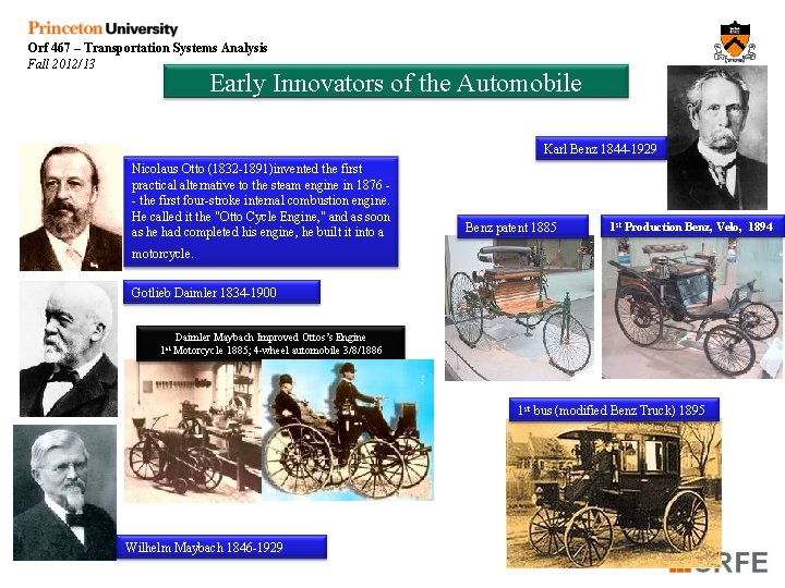 Orf 467 – Transportation Systems Analysis Fall 2012/13 Early Innovators of the Automobile Karl