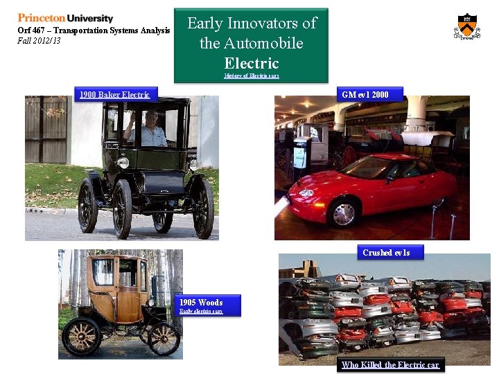 Orf 467 – Transportation Systems Analysis Fall 2012/13 Early Innovators of the Automobile Electric