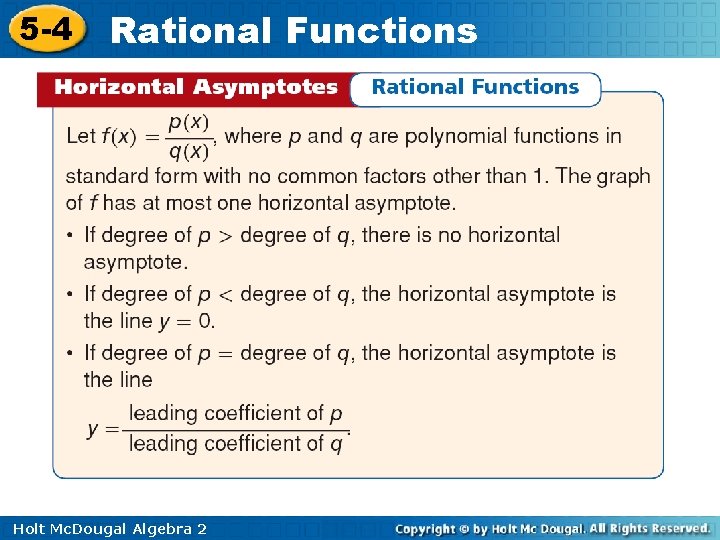 5 -4 Rational Functions Holt Mc. Dougal Algebra 2 