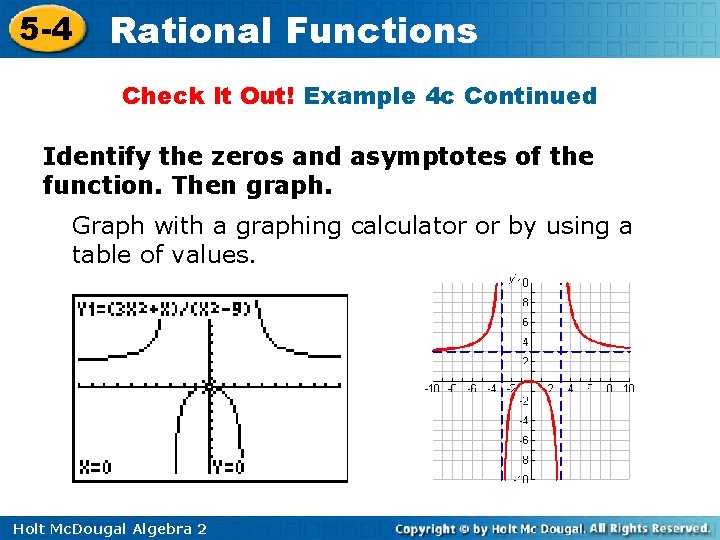5 -4 Rational Functions Check It Out! Example 4 c Continued Identify the zeros