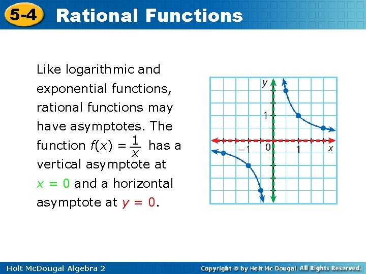 5 -4 Rational Functions Like logarithmic and exponential functions, rational functions may have asymptotes.