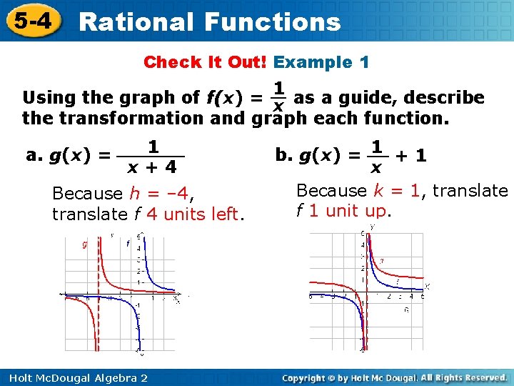 5 -4 Rational Functions Check It Out! Example 1 1 Using the graph of