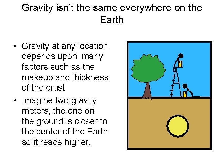 Gravity isn’t the same everywhere on the Earth • Gravity at any location depends