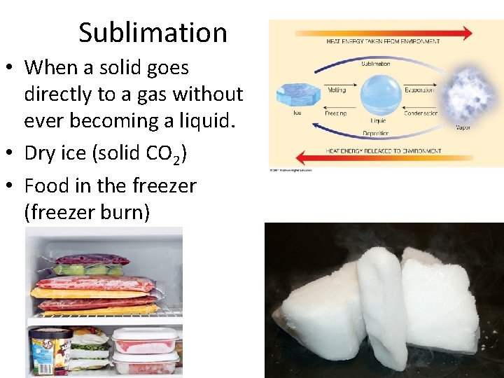 Sublimation • When a solid goes directly to a gas without ever becoming a