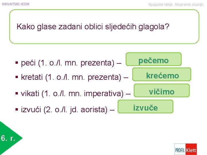 Kako glase zadani oblici sljedećih glagola? § peći (1. o. /l. mn. prezenta) –