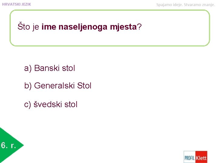 Što je ime naseljenoga mjesta? a) Banski stol b) Generalski Stol c) švedski stol