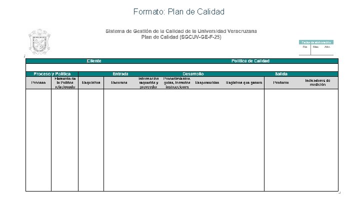 Formato: Plan de Calidad 