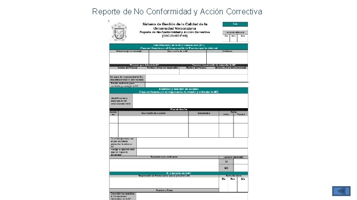 Reporte de No Conformidad y Acción Correctiva 