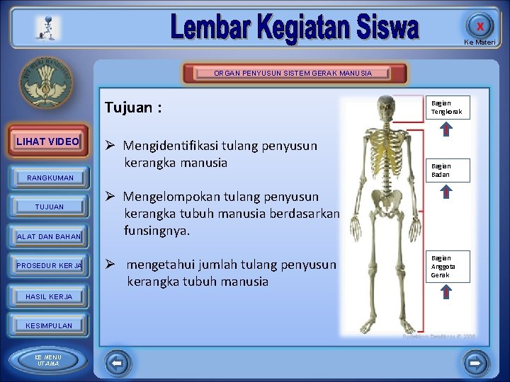 X Ke Materi ORGAN PENYUSUN SISTEM GERAK MANUSIA Tujuan : LIHAT VIDEO Ø Mengidentifikasi