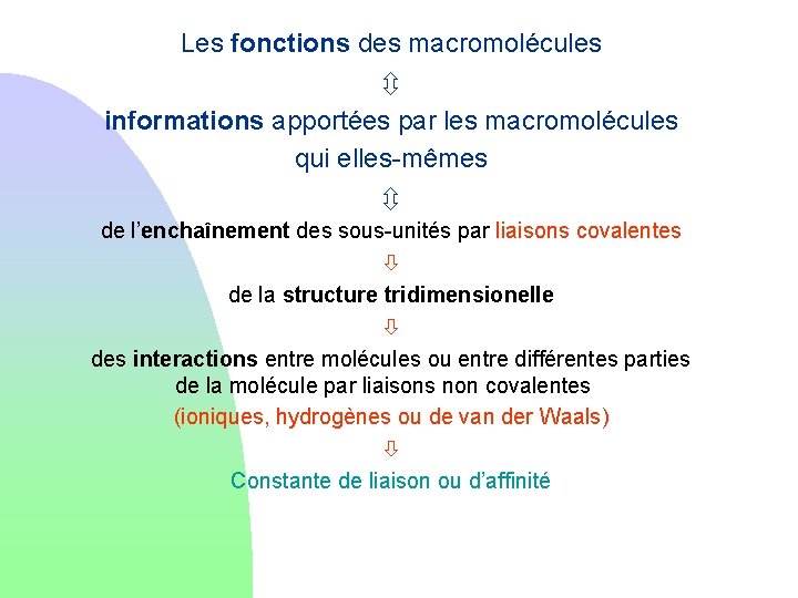 Les fonctions des macromolécules informations apportées par les macromolécules qui elles-mêmes de l’enchaînement des