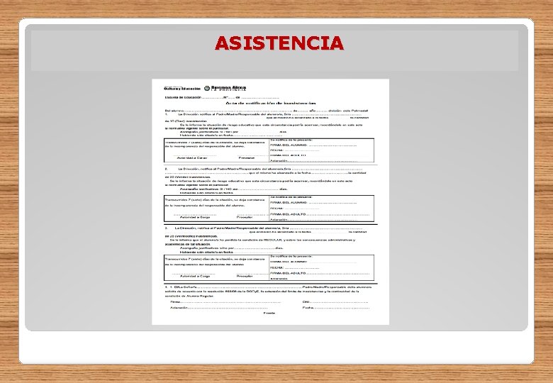 ASISTENCIA ACTA DE NOTIFICACIÓN DE INASISTENCIAS 