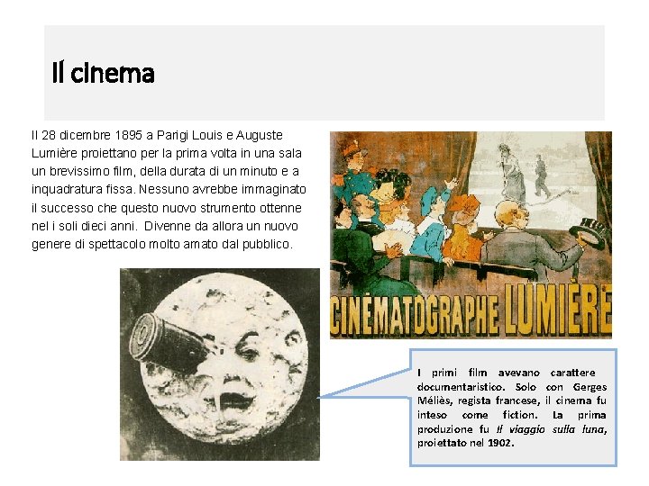 Il cinema Il 28 dicembre 1895 a Parigi Louis e Auguste Lumière proiettano per