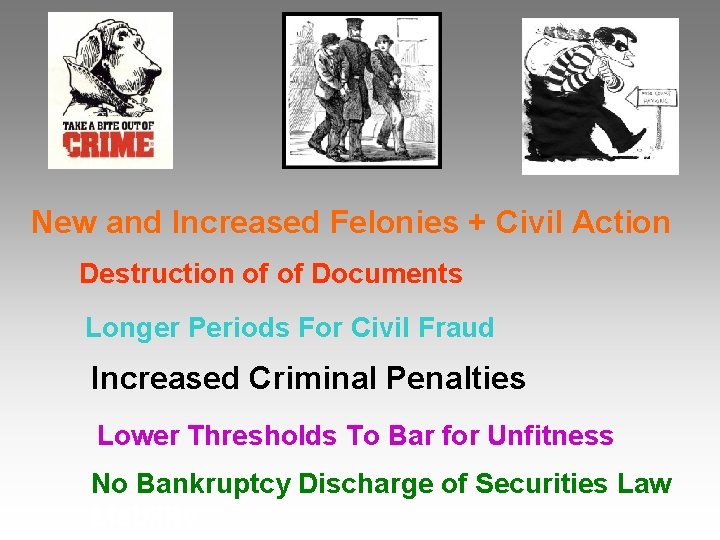 New and Increased Felonies + Civil Action Destruction of of Documents Longer Periods For