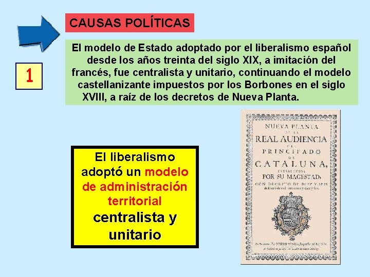 CAUSAS POLÍTICAS 1 El modelo de Estado adoptado por el liberalismo español desde los