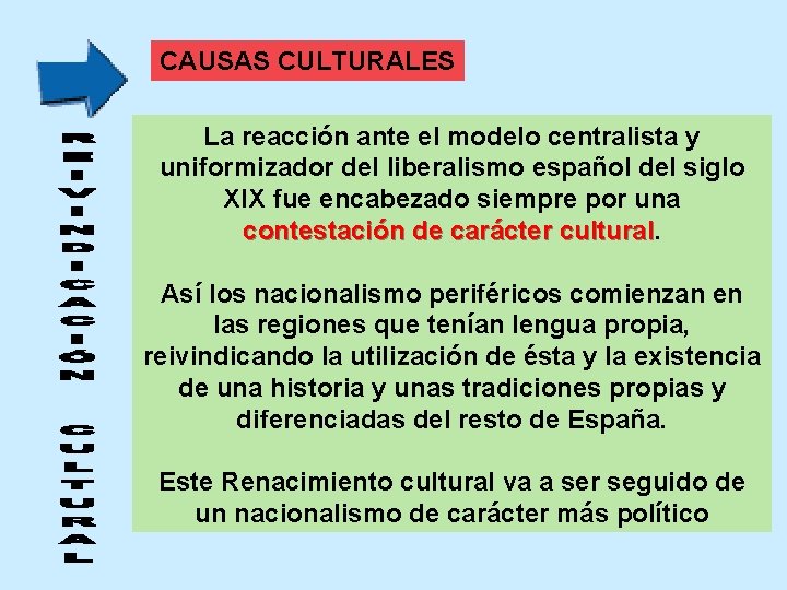 CAUSAS CULTURALES La reacción ante el modelo centralista y uniformizador del liberalismo español del